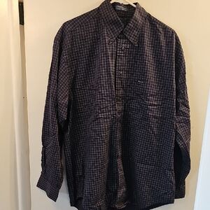 Mens Faconnable Navy Plaid Shirt